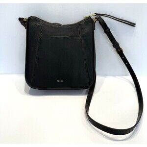 Fossil Womens Talia Crossbody Leather Shoulder Bag Purse Black Leather Key